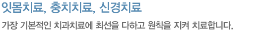 잇몸치료, 충치치료, 신경치료 가장 기본적인 치과치료에 최선을 다하고 원칙을 지켜 치료합니다.